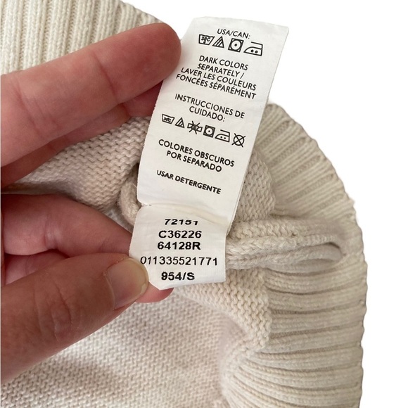 Chaps Cream Sweater 1/4 Button Up with Brown Elbow Patches Men's Small - Picture 8 of 10